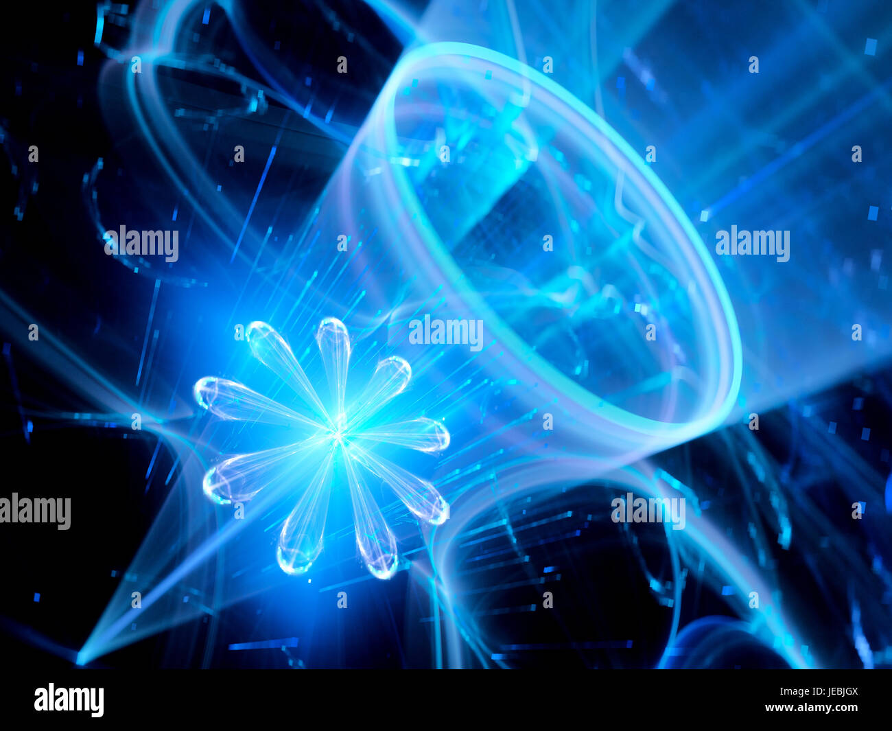 Blau leuchtende Quantencomputer generiert 3D abstrakte Darstellung Hintergrund Stockfoto