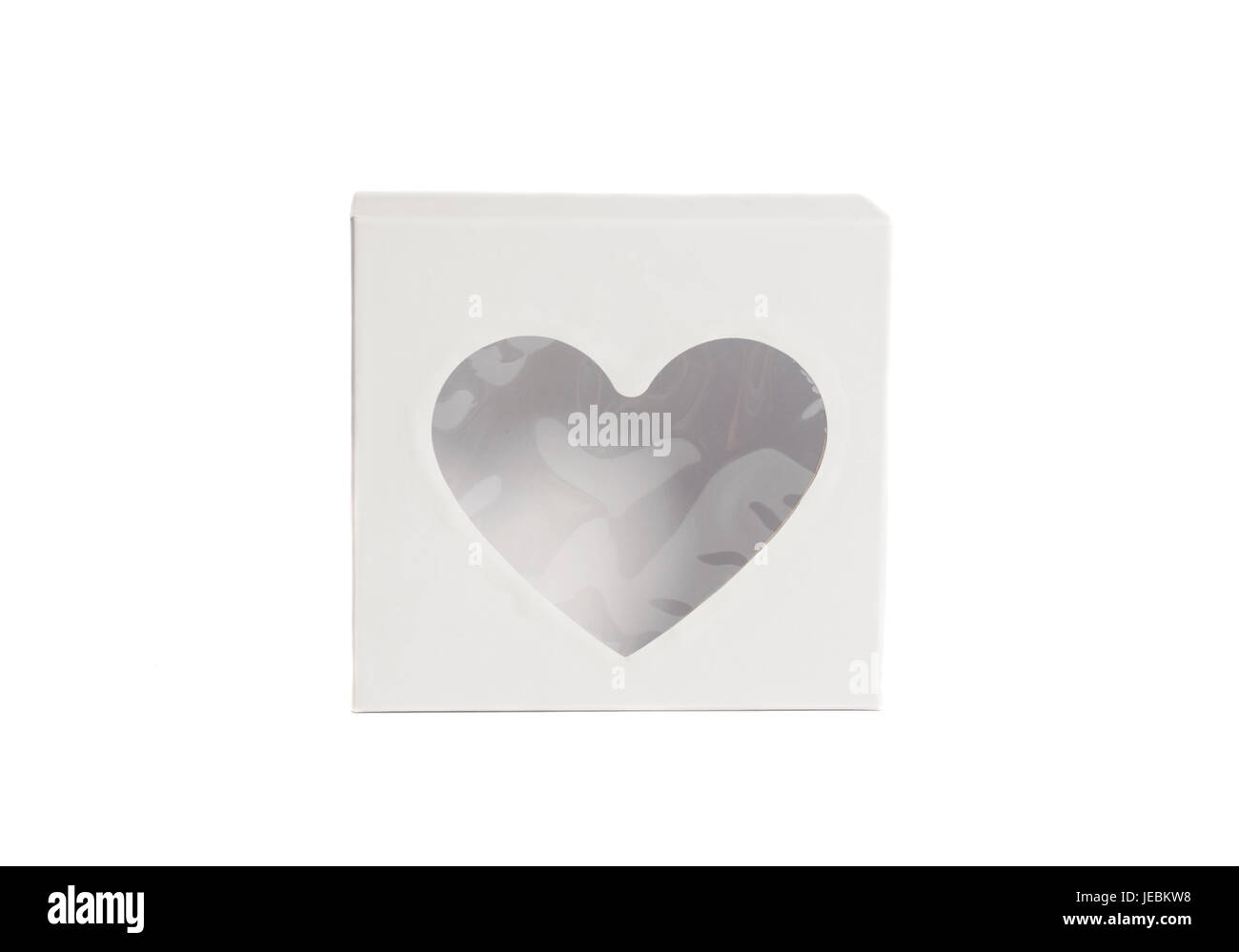 weißes Papier Herzen Geschenkbox isoliert auf weißem Hintergrund Stockfoto