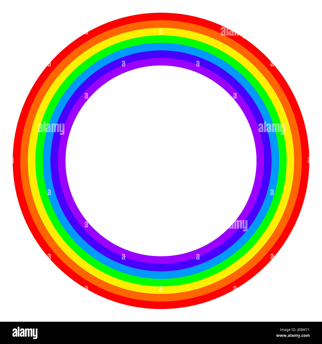 Kreis Regenbogenspektrum gefärbt. Ring mit Regenbogen-Bands in sieben Farben des Spektrums und sichtbares Licht. Stockfoto