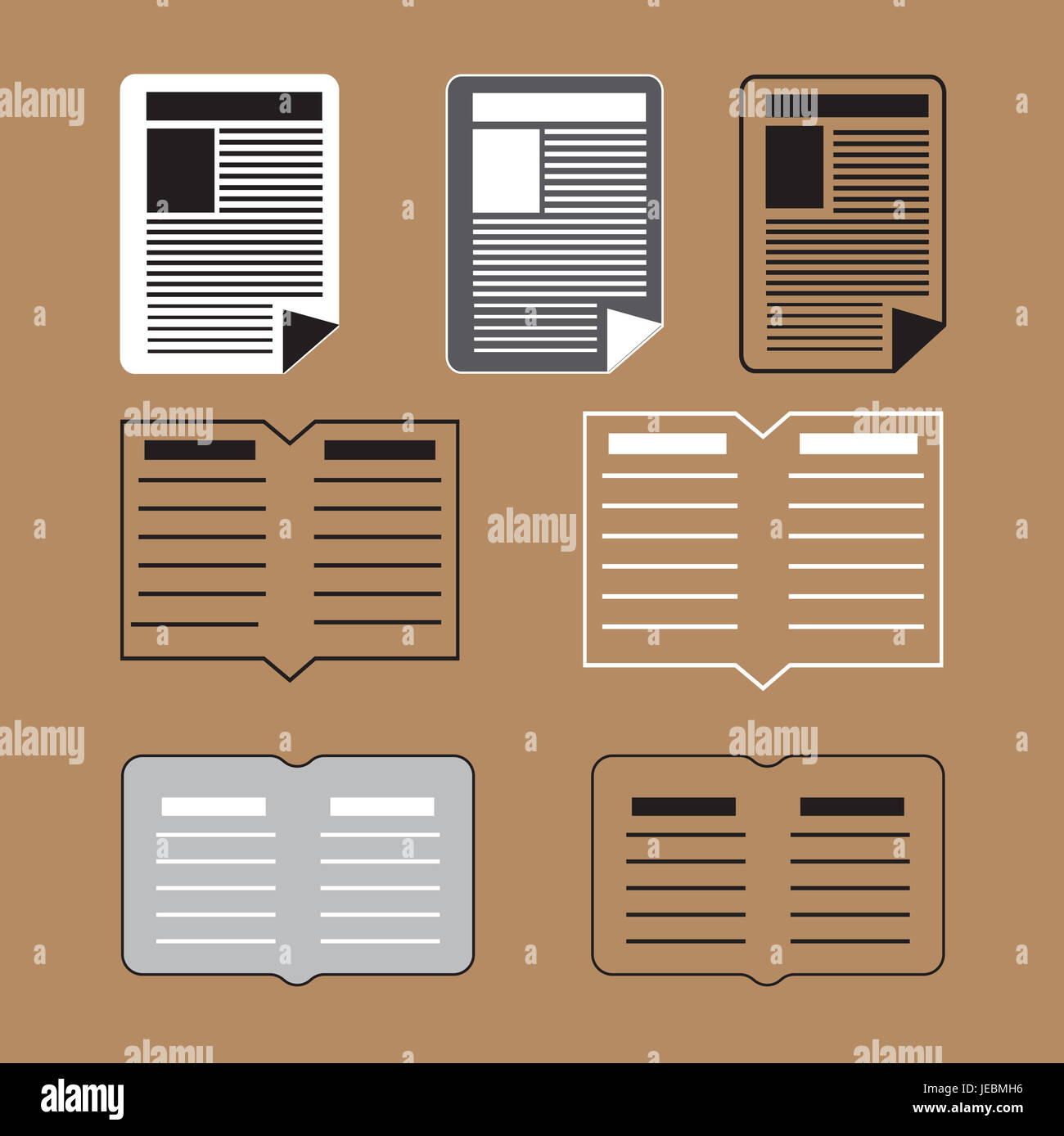Vektor-Buch und Papier-Text-Icons festlegen Hintergrund Stockfoto