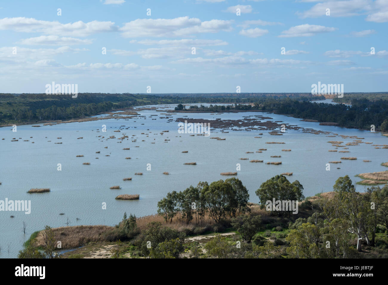 Blick von oben auf den Klippen Murraylands Region von South Australia auf dem Murray River und hinteren Gewässer in der Nähe von Nildottie Stockfoto