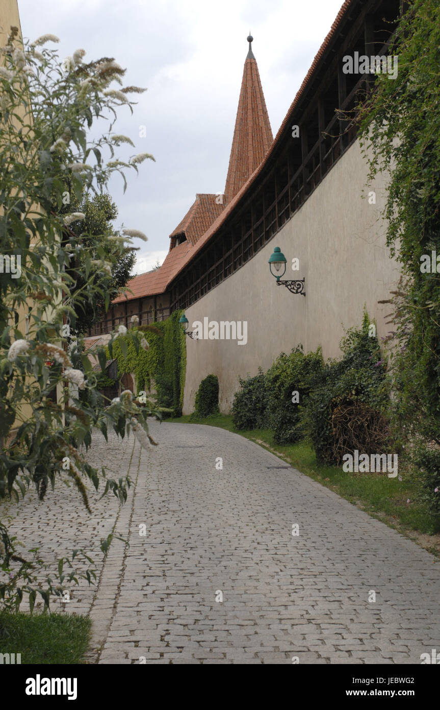 Deutschland, Bayern, Nördlingen, Lane, Stadtmauer, Altstadt, historisch, Stockfoto
