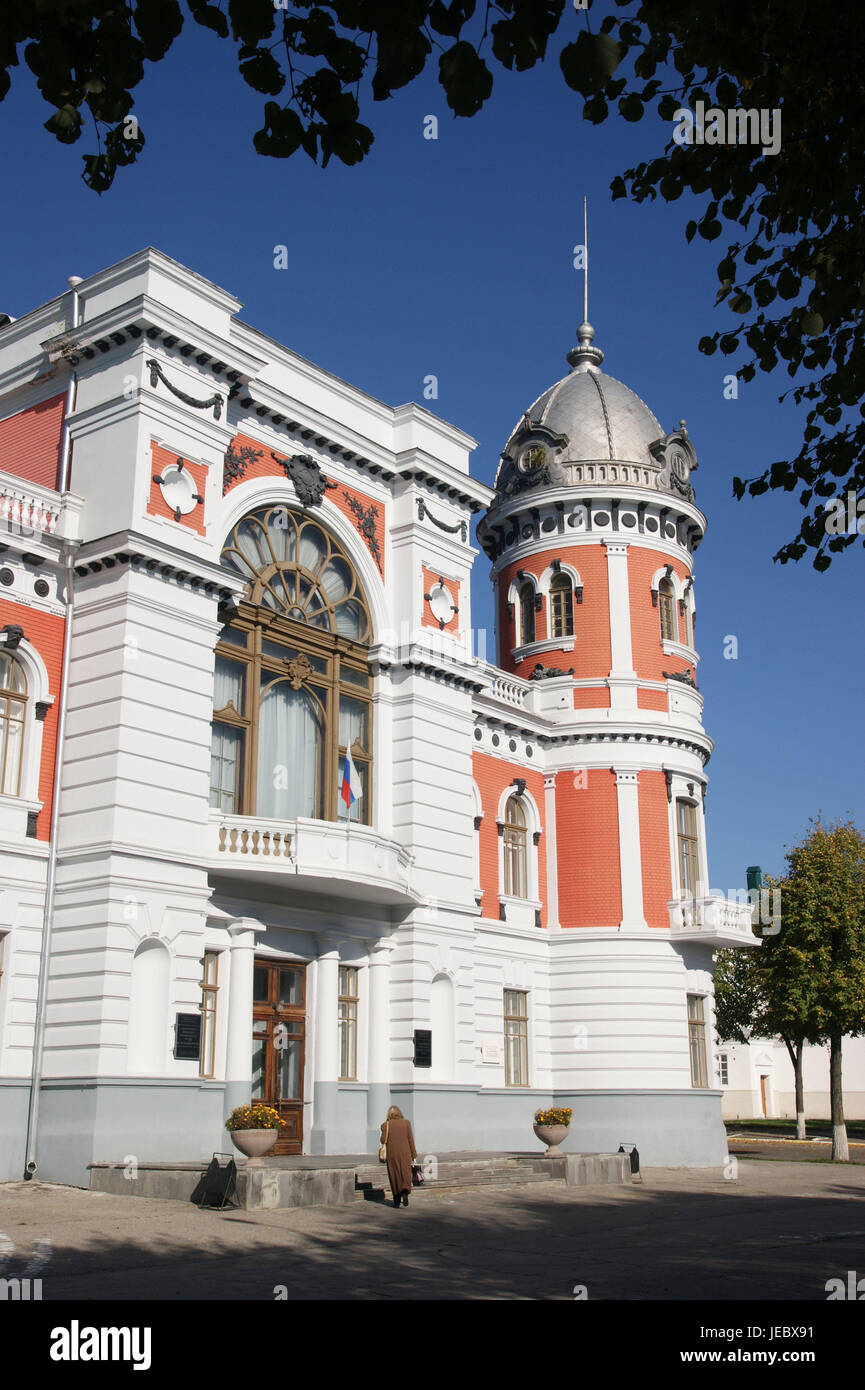 Russland, Uljanowsk, Museum, draußen, Architektur, Gebäude, Geschichte, Politik, Simbirsk, Person, Frau, Rückansicht, Turm, Turm, Stockfoto