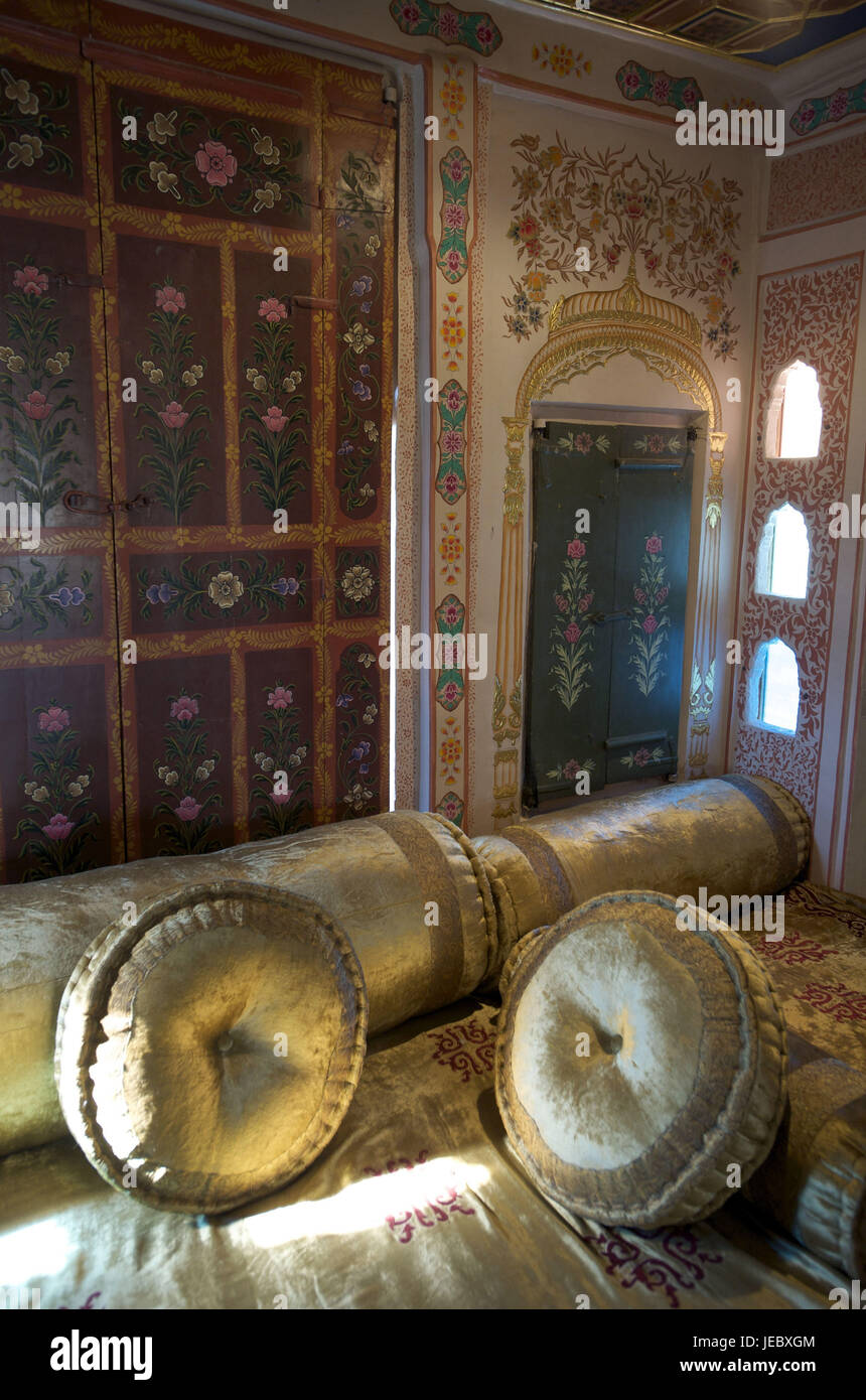 Indien, Rajasthan, Jaisalmer, Patwah-Ki-Haveli, Jeevan Vilas, herrlichen Wohnraum, Stockfoto