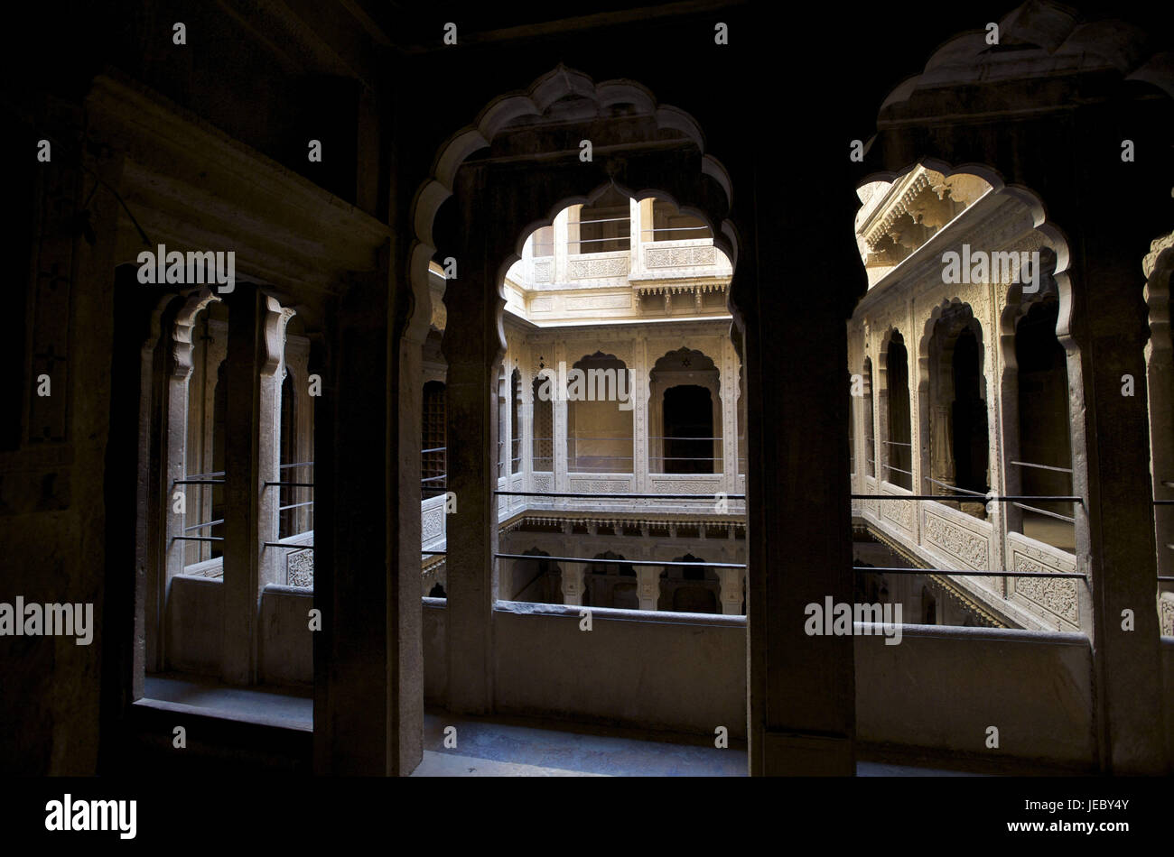 Indien, Rajasthan, Jaisalmer, Patwah-Ki-Haveli, Innenhof, Stockfoto