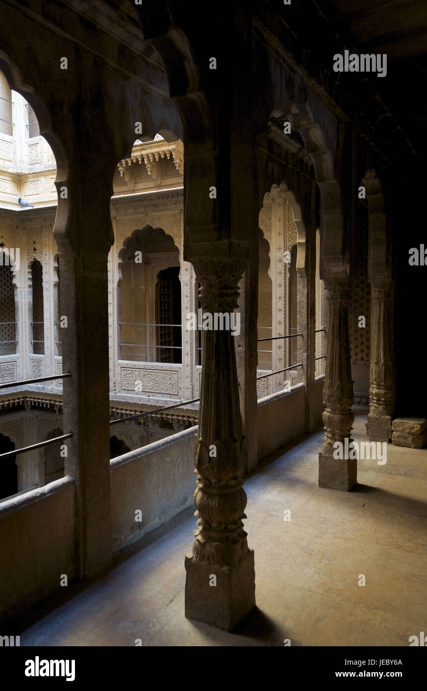 Indien, Rajasthan, Jaisalmer, Patwah-Ki-Haveli, Innenhof, Stockfoto