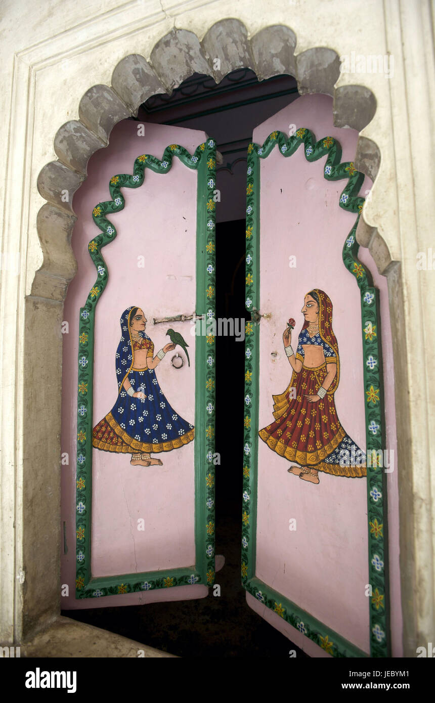 Indien, Rajasthan, Udaipur, Stadtschloss, Chini-Ki-Chita Mahal, bemalte Fenster, Stockfoto