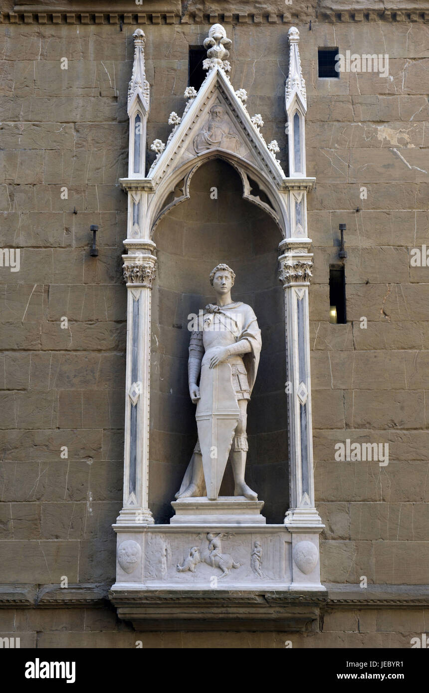 Italien, Toskana, Florenz, Kirche Orsanmichele, Statue, Sankt Georg von Donatello, Stockfoto