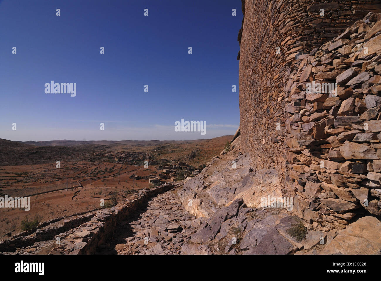 Speicher-Burg, Blick, Tal, Landschaft, Amtoudi, Antiatlas, Marokko, Afrika, Stockfoto