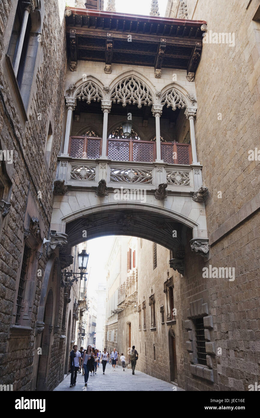 Spanien, Barcelona, gotische Viertel Barri Gotic, Lane, Fassaden, Architektur, "Seufzer-Brücke" Stockfoto