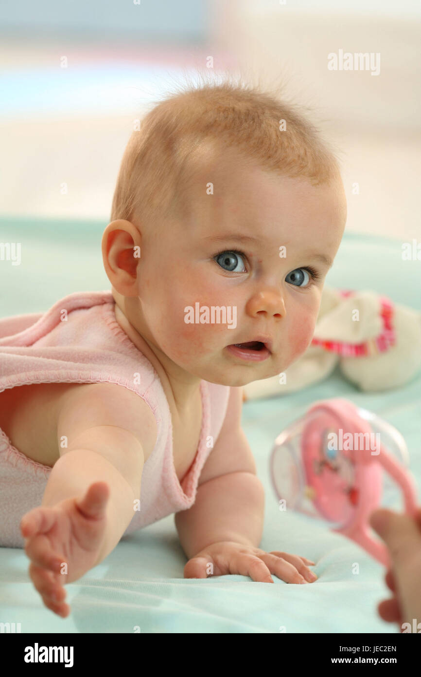Baby, 6 Monate, Spielzeug, zu erreichen, Stockfoto