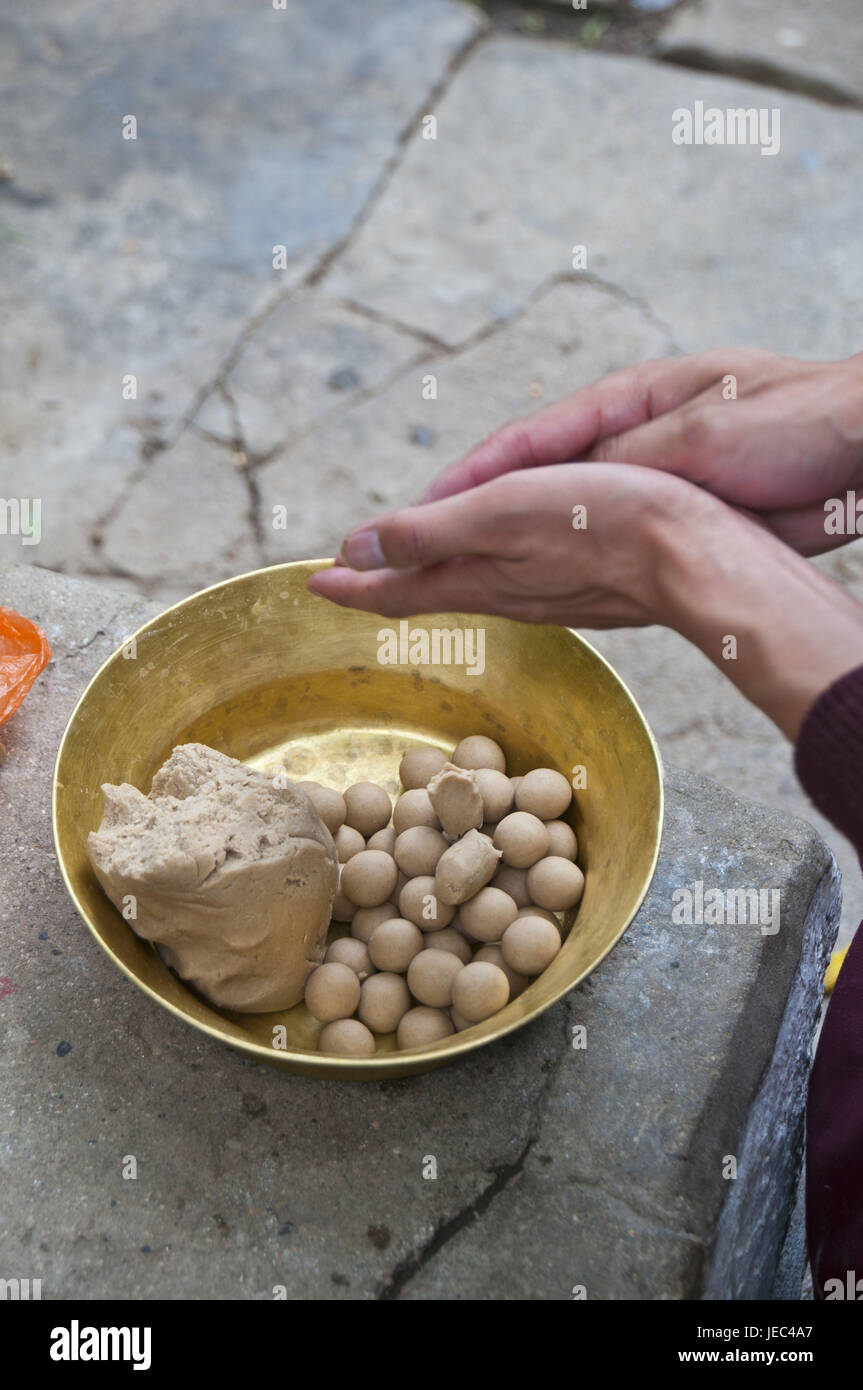 Momo, Tibetanische Spezialität der Yak Butter, Lhasa, Tibet, Asien, Stockfoto