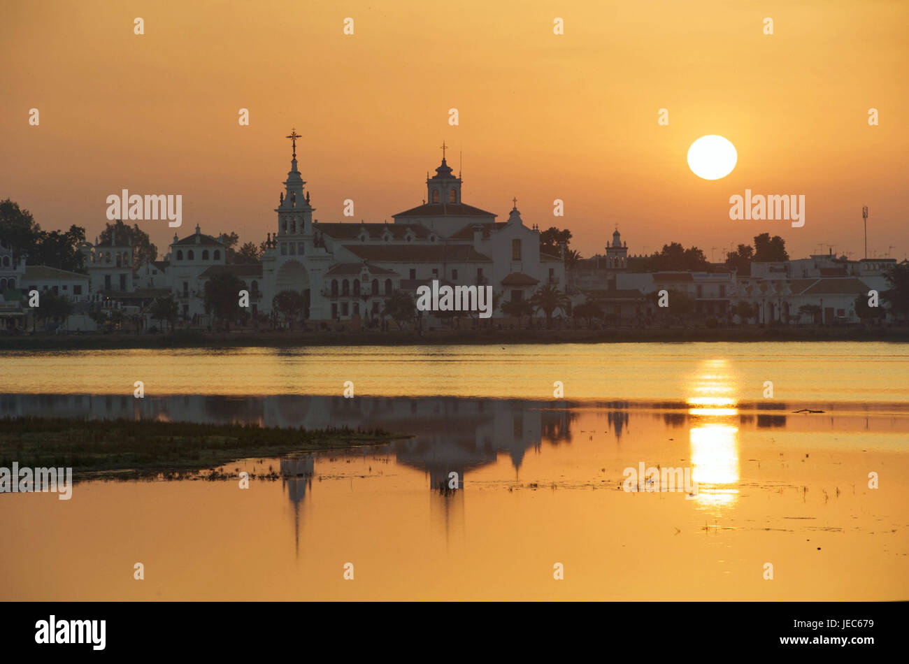 Spanien, Andalusien, el Rocio, Coto de Donñana, bei Sonnenuntergang, Stockfoto