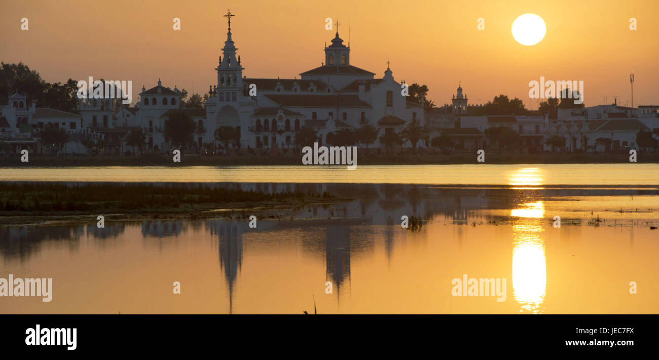 Spanien, Andalusien, el Rocio, Coto de Donñana, bei Sonnenuntergang, Panorama, Stockfoto