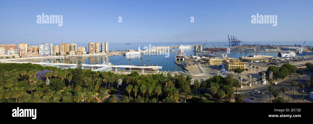 Spanien, Malaga, Paseo del Parque und Hafen, Stockfoto