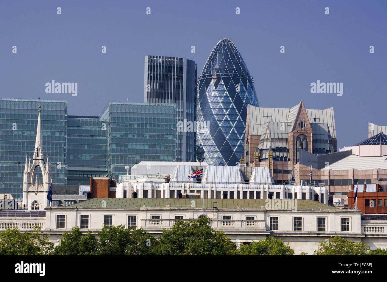 Großbritannien, England, London, Blick auf die Stadt, Hauptstadt, Büro-Hochhäuser, Hochhäuser, Swiss Re Tower, Gherkin, Architektur, Strukturen, Ort von Interesse, Reiseziel, Tourismus, Stockfoto