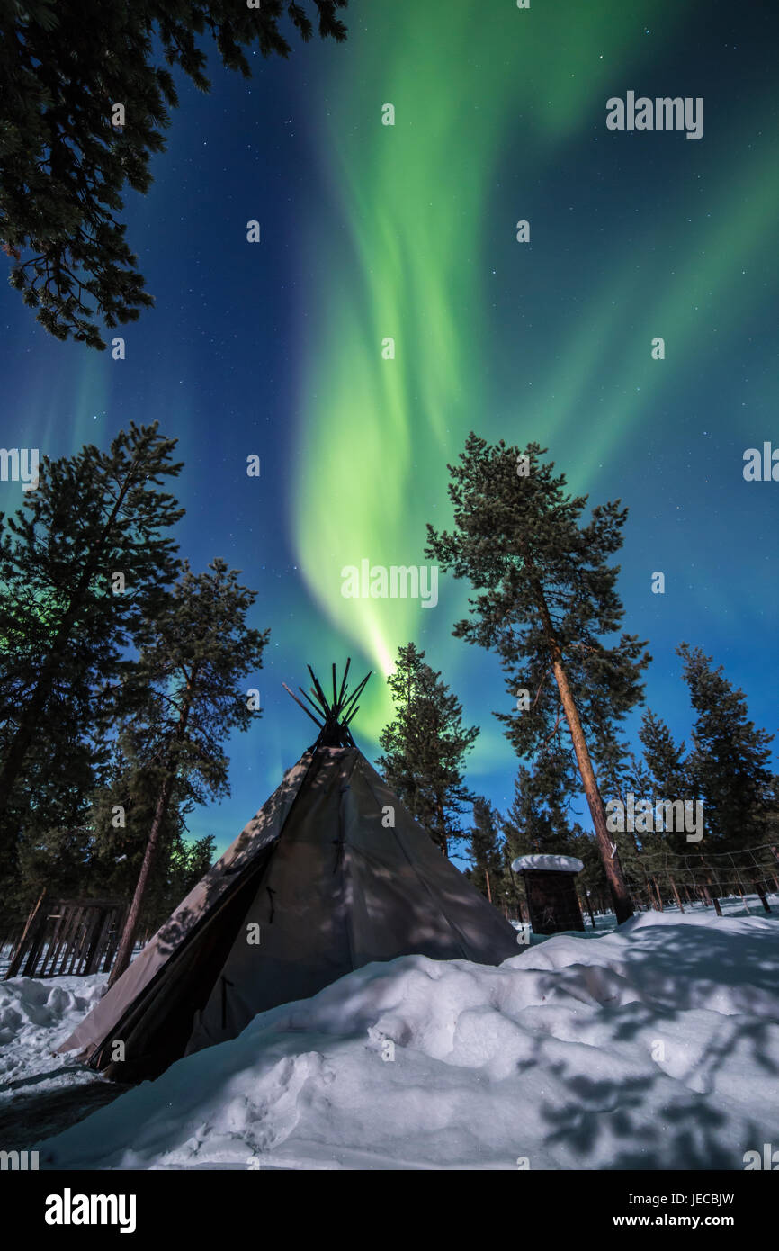 Aurora über dem Rentier Lodge in Schwedisch Lappland Stockfoto