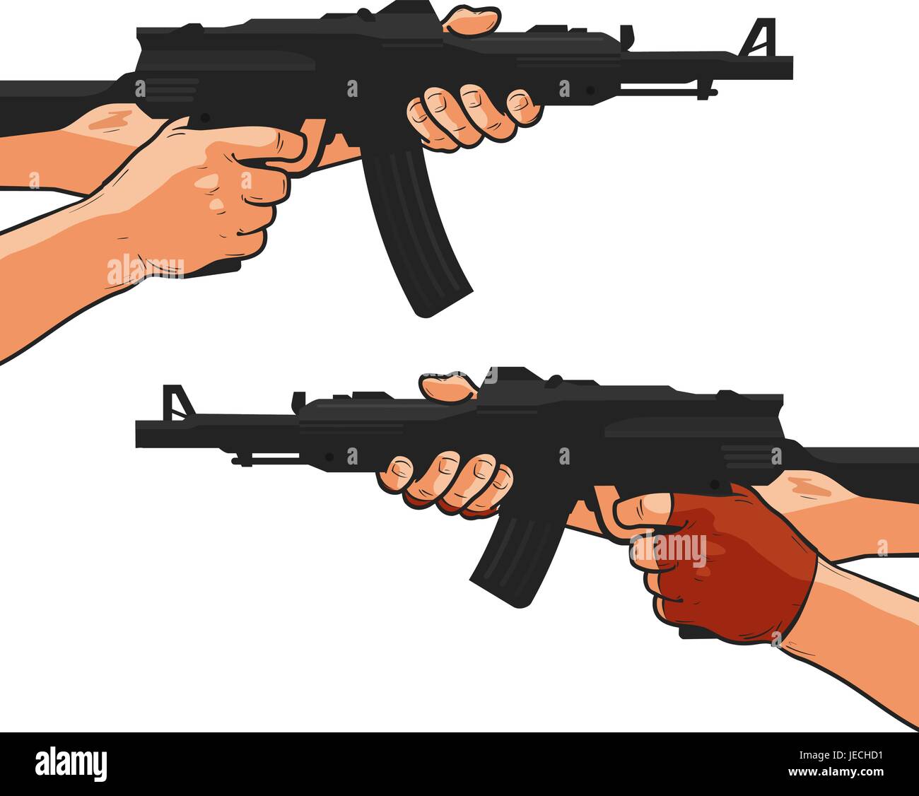 Angriff Gewehr, Handfeuerwaffe, Maschinengewehr, Schrotflinte. Cartoon Comic-Stil-Vektor-illustration Stock Vektor