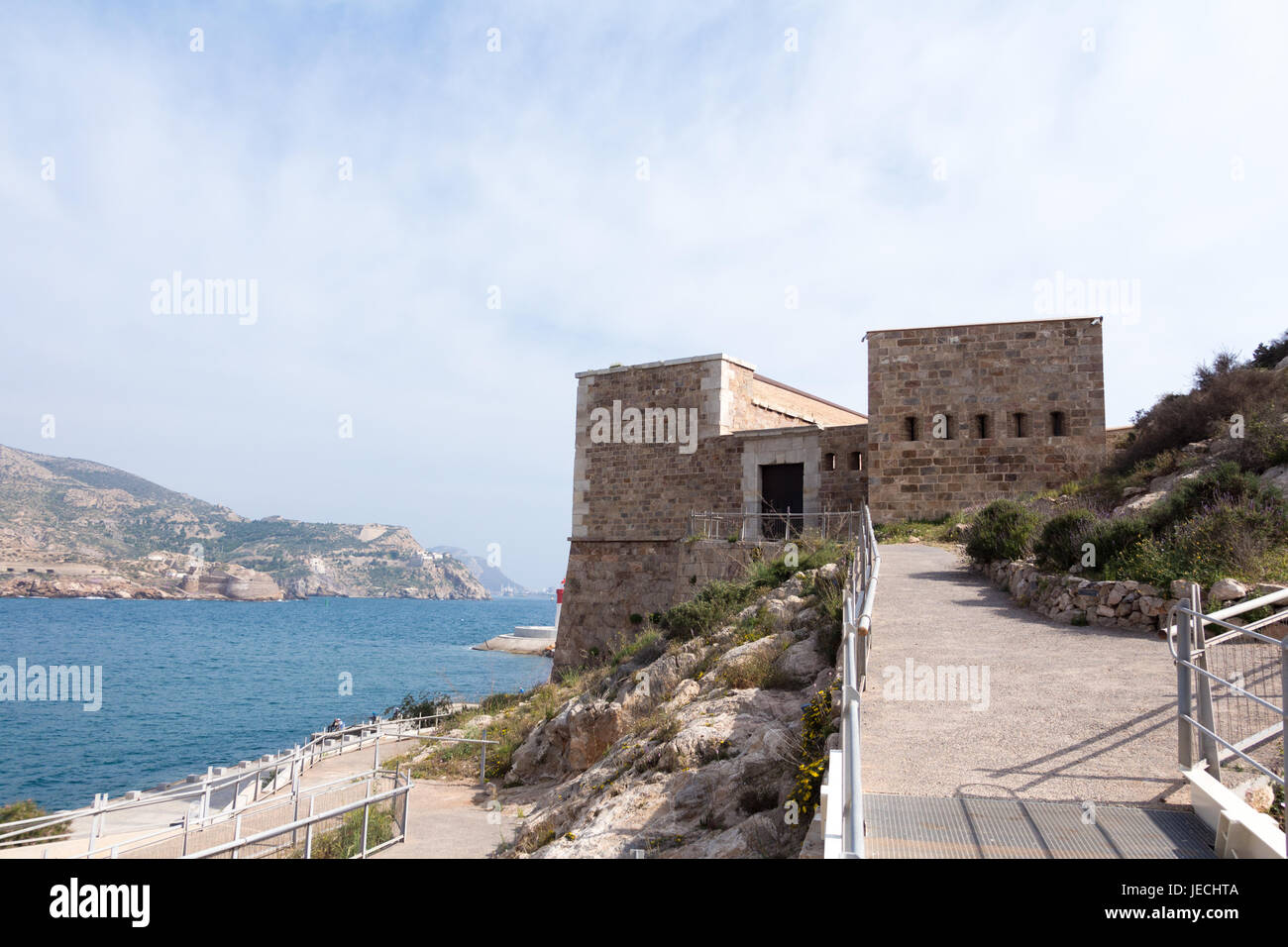 Ein wunderschöner Ort in Cartagena - Spanien, Forte de Navidad und Faro de Navidad Stockfoto