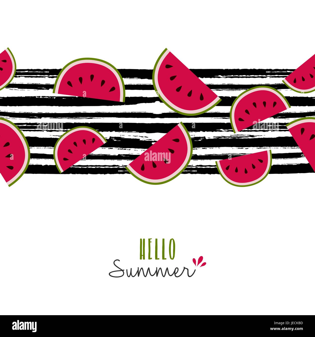 Hallo Sommer Grußkarte Zitat design mit Wassermelone Musterdesign auf Grunge-Farbe-Pinsel-Hintergrund. EPS10 Vektor. Stock Vektor