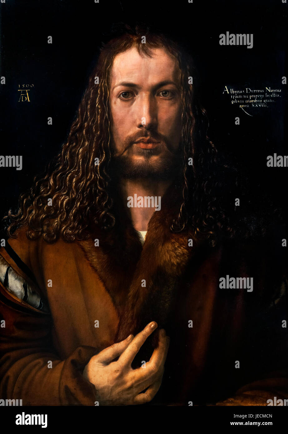 Albrecht Dürer (1471-1528), Self Portrait in ein Pelzkragen, Öl auf Holz, 1500 Stockfoto