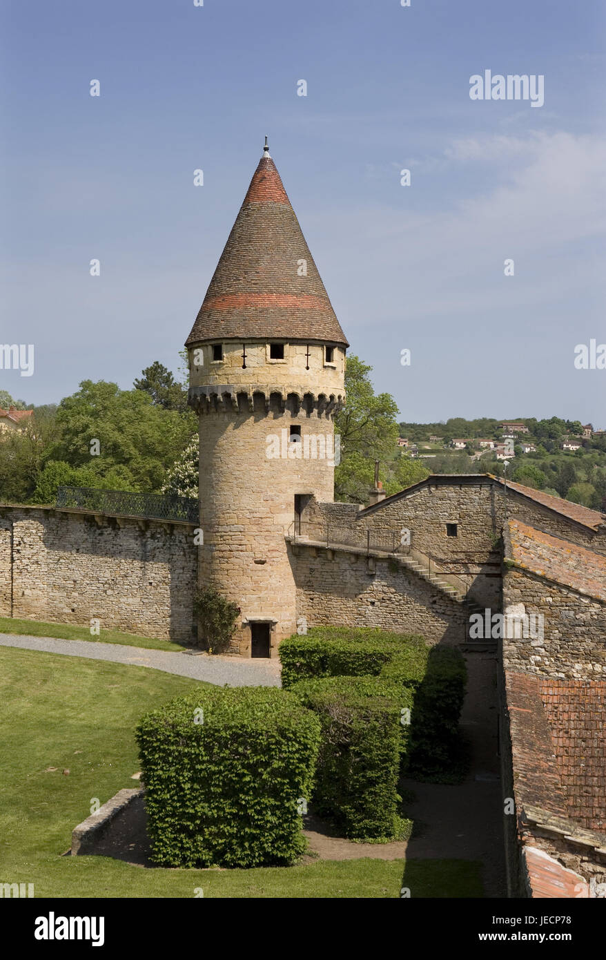 Frankreich, Burgund, Departement Saone-et-Loire, Cluny, der Benediktiner-Abtei, defensive Nordwand, Wachturm, Stockfoto