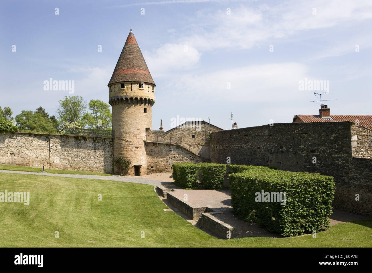 Frankreich, Burgund, Departement Saone-et-Loire, Cluny, der Benediktiner-Abtei, defensive Nordwand, Wachturm, Stockfoto
