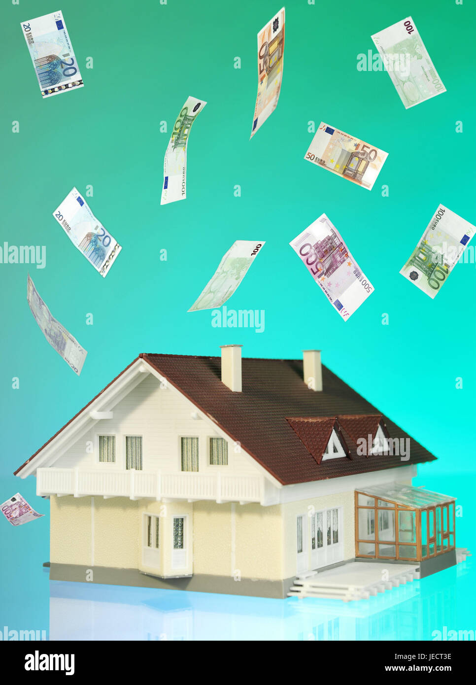 Hausmodell Einfamilienhaus Monetare Regen Symbol Bau Sparen Haus Gebaude Premium M Immobilien Besitz Eigentum Eigenheim Haus Modell Modell Wohnhaus Banknoten Geld Regen Gewinn Wohneigentum Konzeption Finanzplan Bausparkasse