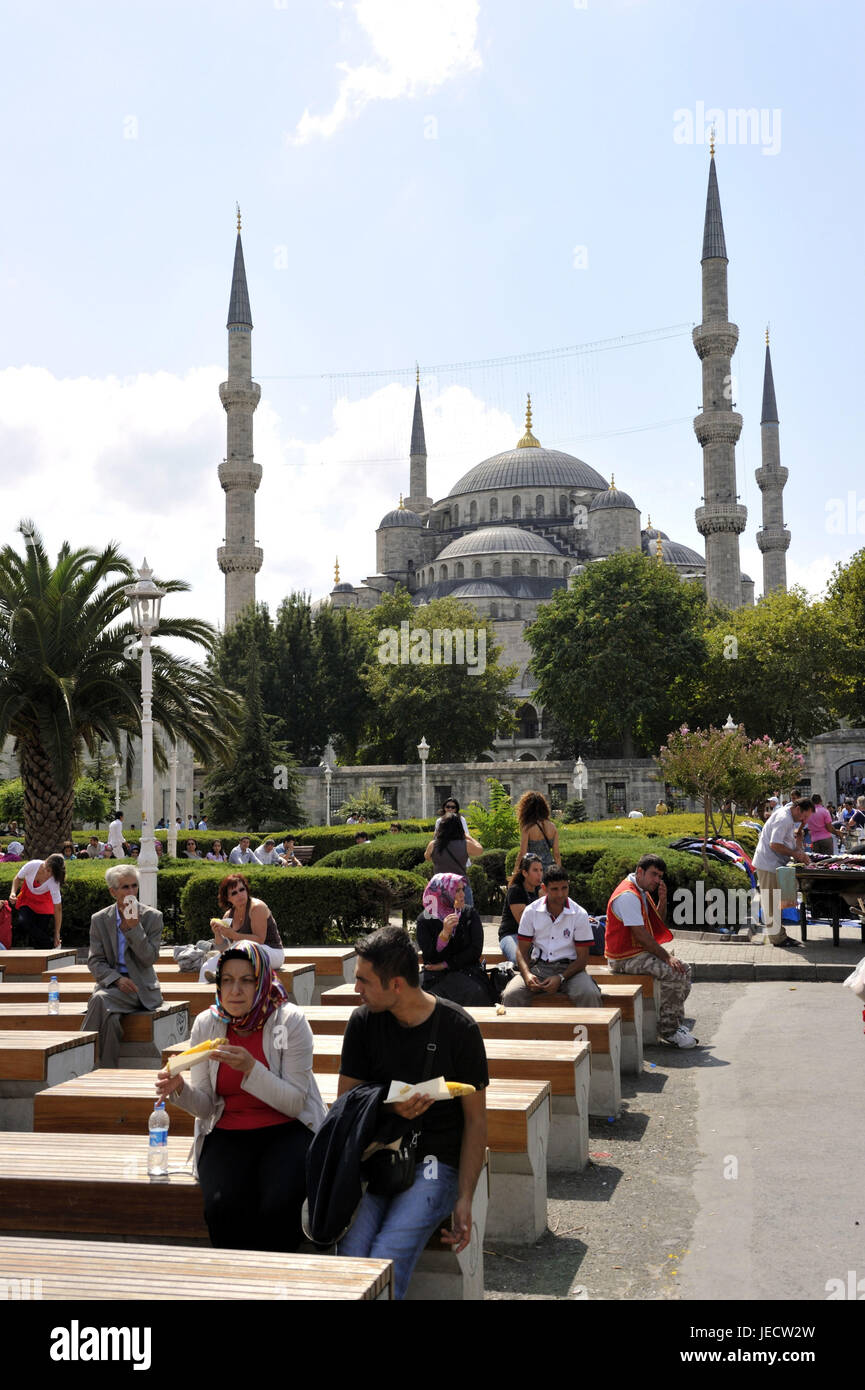 Türkei, Istanbul, sultan's Ahmed Moschee, blaue Moschee, Tourist im Vordergrund, Stockfoto