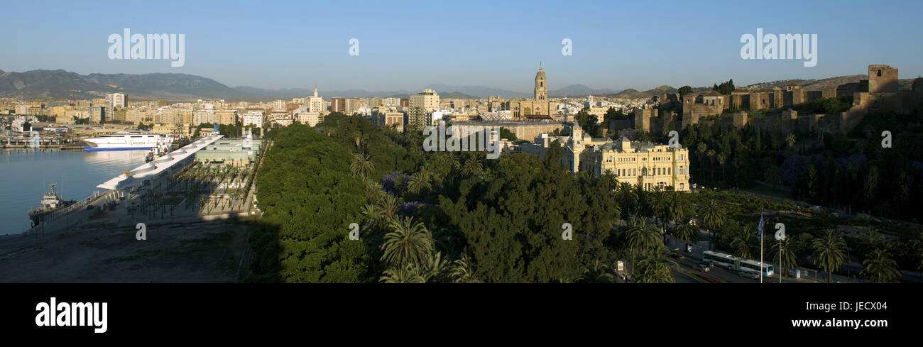 Blick auf Malaga, Spanien und den Hafen, Stockfoto