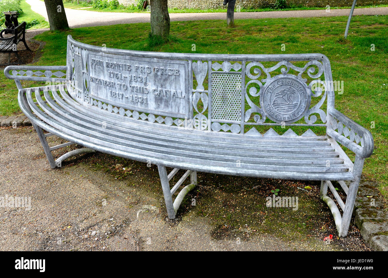 Denkmal-Sitz zum Kanal Ingenieur John Rennie FRS FRSE 1761-1821-Chichester Ship Canal Vertrauen Stockfoto