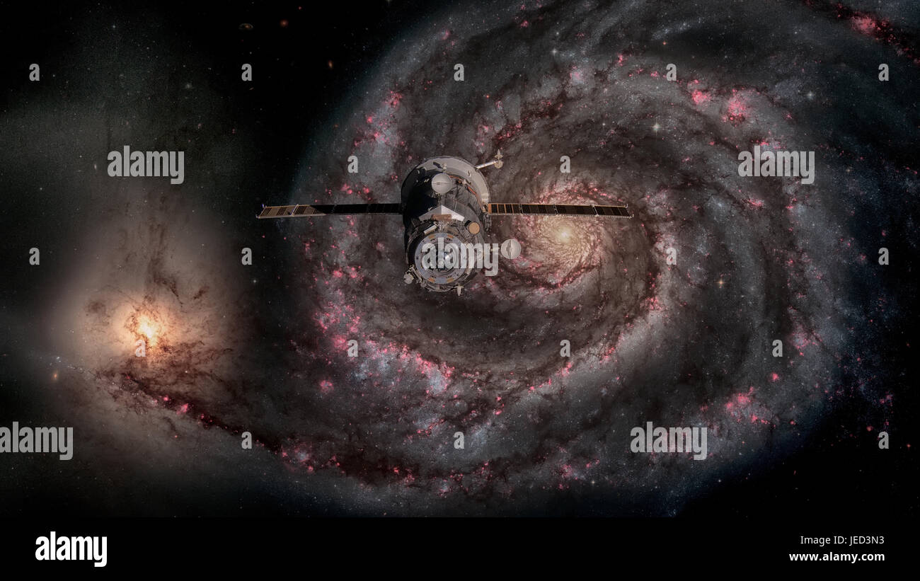 Raumfahrzeuge Fortschritte umkreist die Galaxie. Elemente dieses Bild von der NASA eingerichtet. Stockfoto
