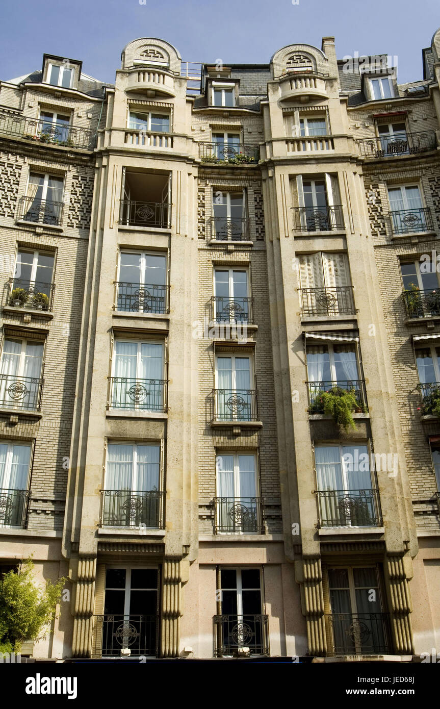 Frankreich, Paris, Rue La Fontaine, Wohnhaus, Fassade, Detail, Stockfoto