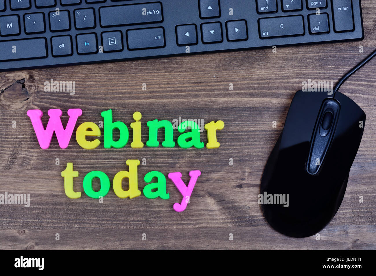 Webinar heute Wörter auf Holztisch Stockfoto