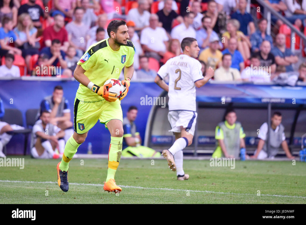 TYCHY, Polen - 21. Juni 2017: UEFA-U21-Europameisterschaft match Gruppe C zwischen Tschechien - Italien 3:1. In Aktion Gianluigi Donnarumma g Stockfoto