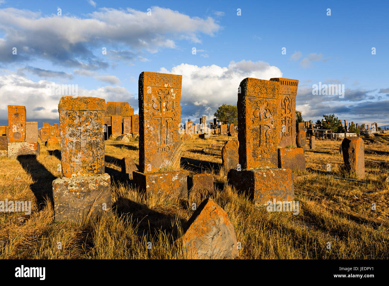 Historischer Friedhof Noratus in Armenien. Stockfoto
