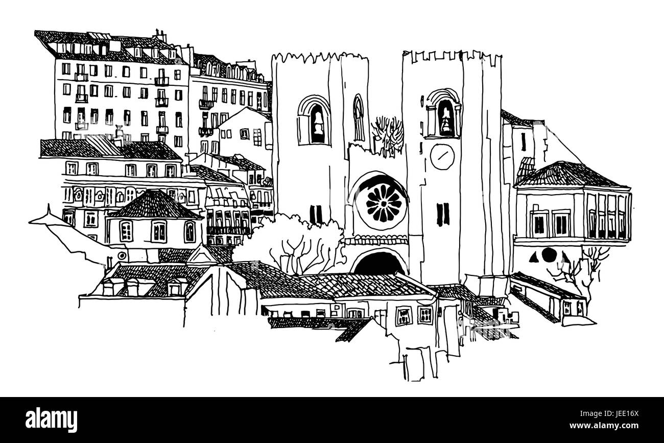 Se Kathedrale in Lissabon - Vektor-illustration Stock Vektor