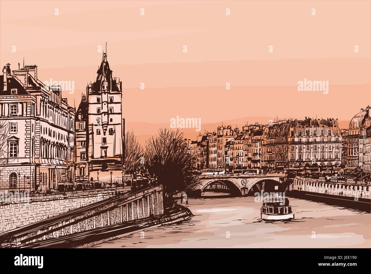 Tageslicht-Blick auf die Ile De La Cite "le Pont Neuf" - Vektor-illustration Stock Vektor