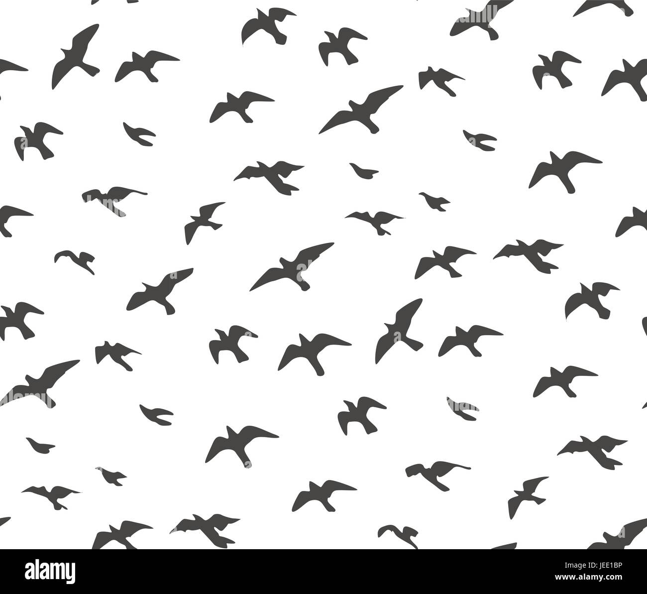 Ein Schwarm fliegender Vögel grau Silhouette. Taube, Möwe Skizze Satz, abstrakte Vogel Vektor schöne Musterdesign, Verpackung Papier niedlichen Design, Stoff Stock Vektor