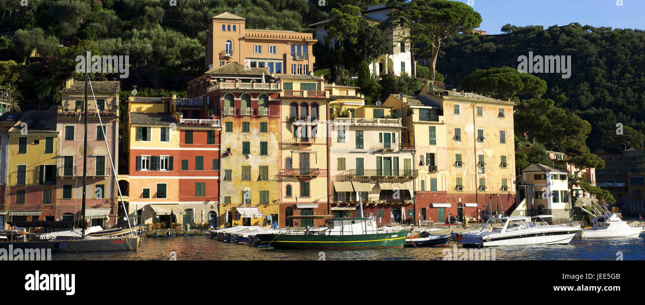 Italien, Ligurien, Riviera Tu der Levante, Portofino, beherbergt im Hafen, Stockfoto