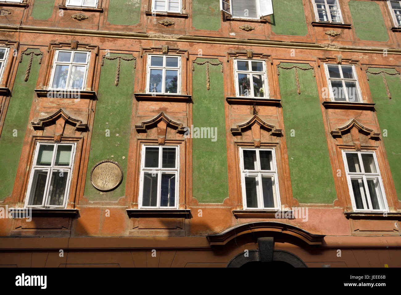 Green-building-wahrscheinlich Geburtsort von Johann Weikhard Freiherr von Valvasor 1641 einen natürlichen Historiker am alten Platz Straße Ljubljana Slowenien geboren Stockfoto