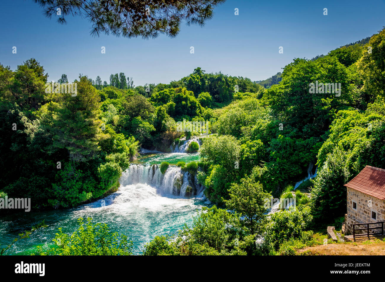 Der Skradinski Buk Wasserfall im Krka Nationalpark in Kroatien Stockfoto