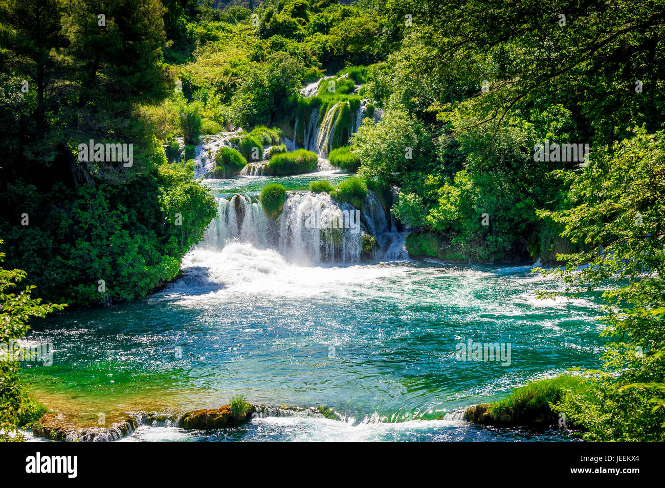 Der Skradinski Buk Wasserfall im Krka Nationalpark in Kroatien Stockfoto