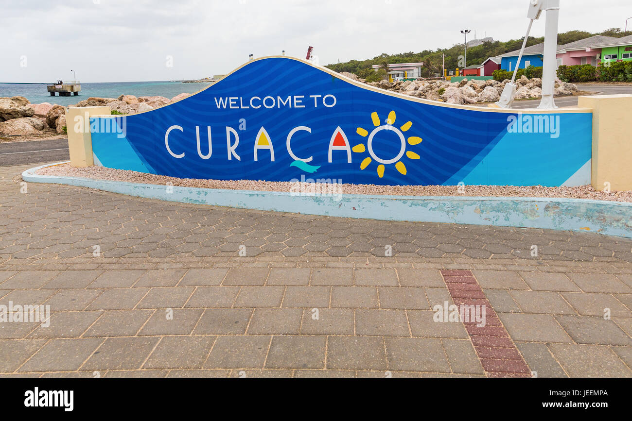 Willkommen auf Curacao Zeichen Stockfoto