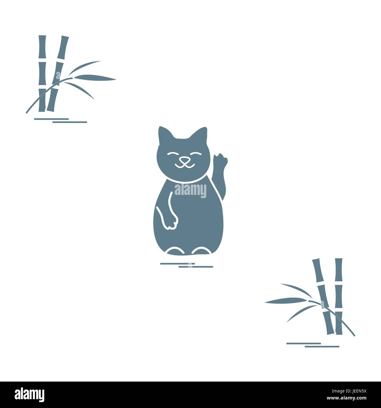 Stilisierte Ikone der japanischen glückliche Katze Maneki Neko. Reisen und Freizeit. Design für Banner, Poster oder Druck. Stock Vektor