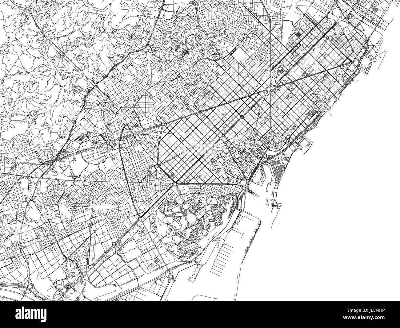 Barcelona Karte, Satellitenbild, Spanien Stock Vektor