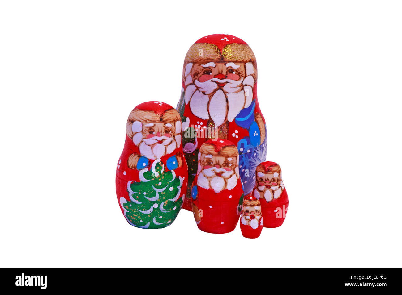 Weihnachten Matrjoschka-Puppen.  Eine Sammlung von russischen Matroschka Puppen dekoriert, um Weihnachten zu feiern. Stockfoto