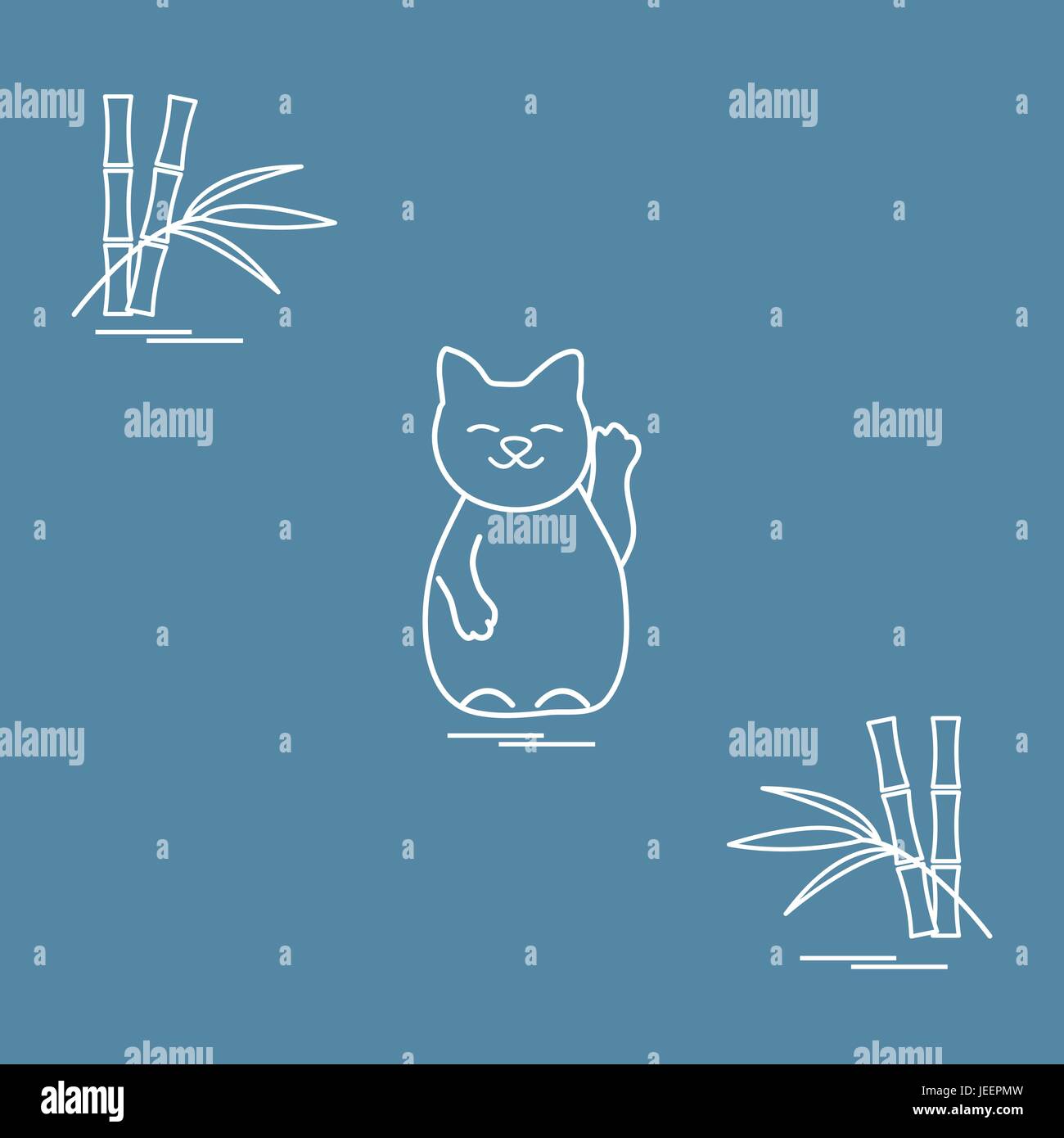 Stilisierte Ikone der japanischen glückliche Katze Maneki Neko. Reisen und Freizeit. Design für Banner, Poster oder Druck. Stock Vektor