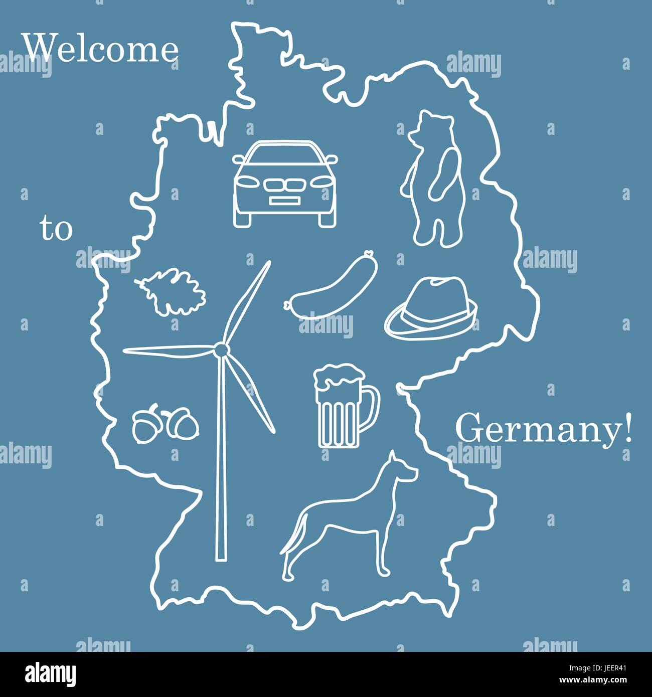 Vector Illustration mit verschiedenen Symbolen in Deutschland. Reisen und Freizeit. Design für Banner, Poster oder Drucken. Stock Vektor