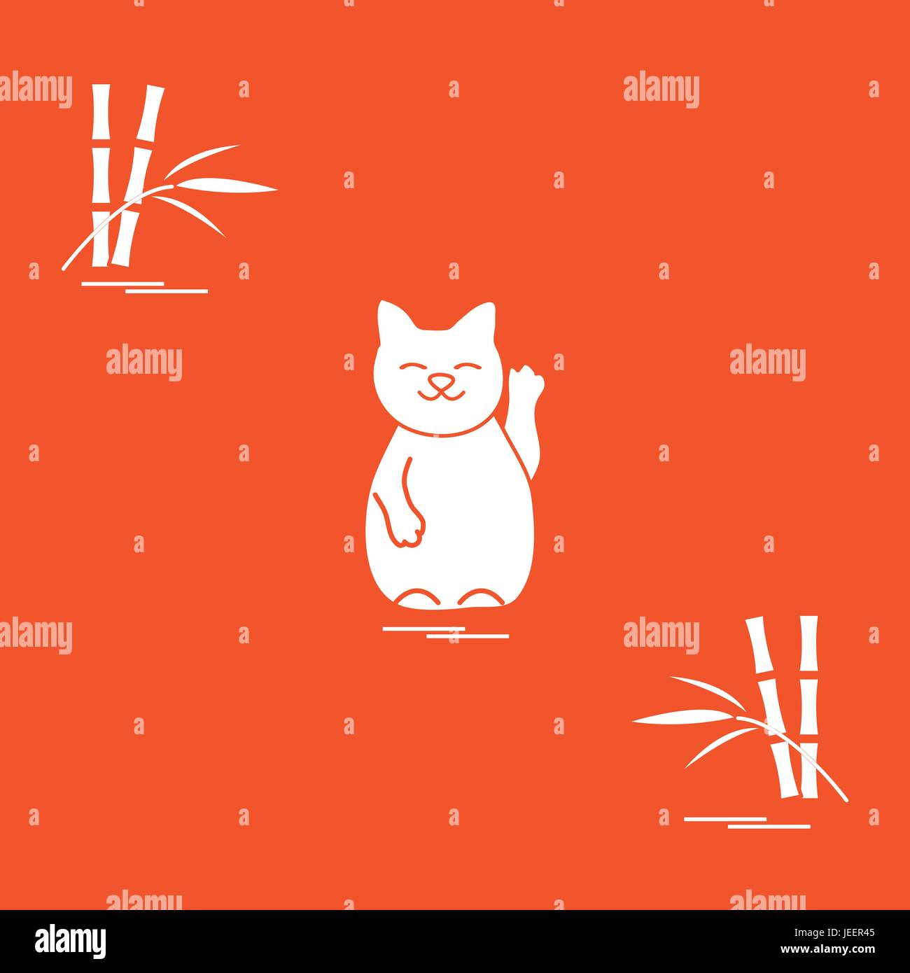 Stilisierte Ikone der japanischen glückliche Katze Maneki Neko. Reisen und Freizeit. Design für Banner, Poster oder Druck. Stock Vektor